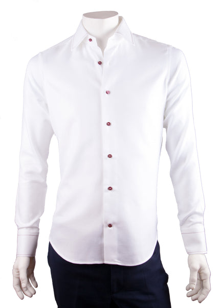 White Pique Print Dress Shirt
